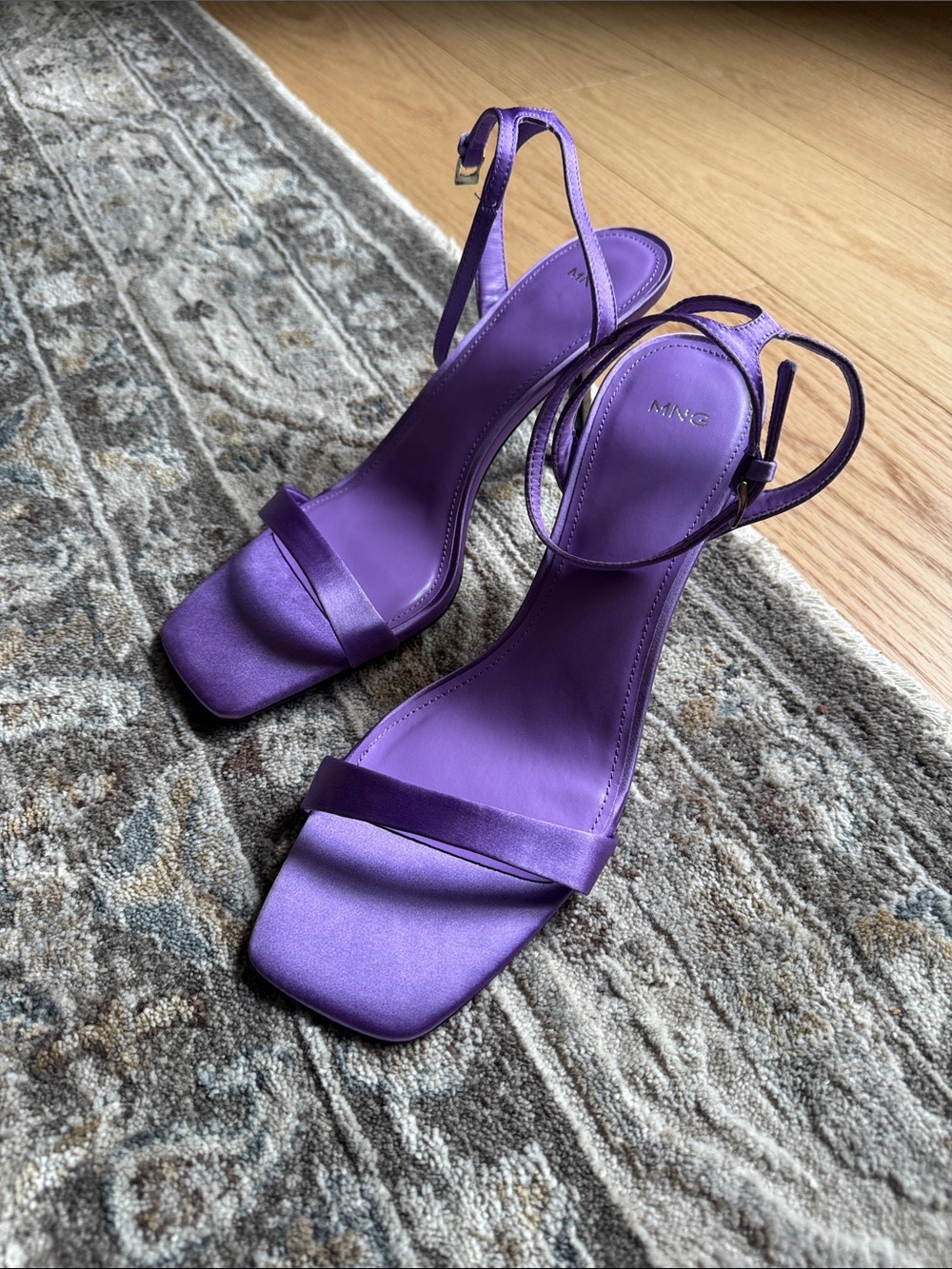 Mango Purple Satin Strappy Stiletto Sandals
